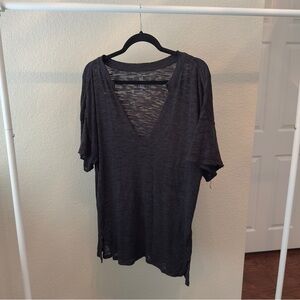 Free People We The Free Black Relaxed Cut Out Short Sleeve Tee